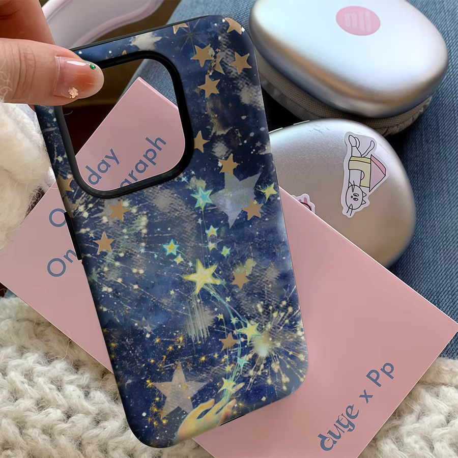 Magic Starry Night Handyhülle für iPhone 17 16 15 14 13 12 11 Pro Max Plus mit doppelschichtiger Rückseite in Blau - Bild 5