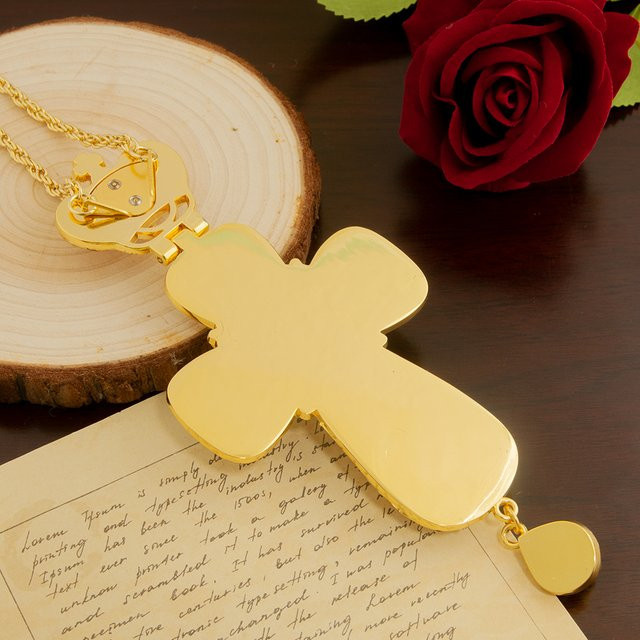 HTISOK Anhänger Kreuz, Zinklegierung, Gold, Kristall, Unisex - Bild 1