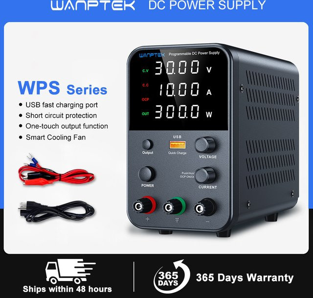 Wanptek DC-Labornetzteil Schwarz, variables Tischnetzteil als Spannungsregler mit 30 V und 10 A - Bild 1