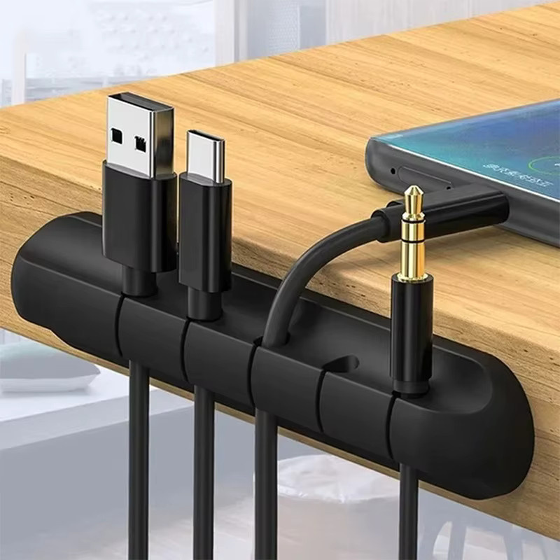 Mrgabwte USB-Kabelhalter Clips aus Silikon für Schreibtisch und Desktop, Selbstklebende Kabel Organizer in Schwarz und Weiß - Bild 2