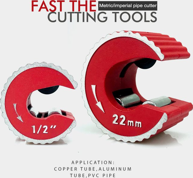 QDS Mini-Rohrschneider aus Aluminiumlegierung mit Selbstverriegelung in Rot für Kupfer, Aluminium, PVC und Kunststoff - Bild 1