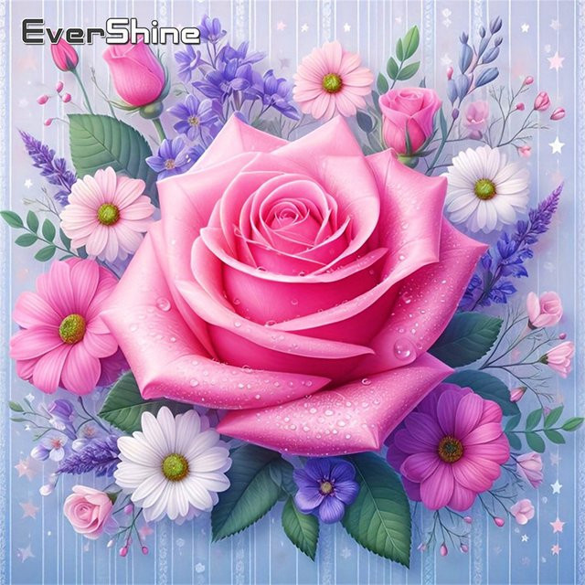 Evershine Diamant-Stickerei Blumen Motiv mit runden Steinen in Multicolour als DIY-Strass-Gemälde für den Tisch B: 20 cm, T: 20 cm, H: 20 cm - Bild 1