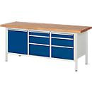 RAU Werkbank Serie 8570A2 höhenverstellbar mit 6 Schubladen und 1 Tür, B: 200 cm, T: 70 cm, H: 84 bis 104 cm - Bild 2
