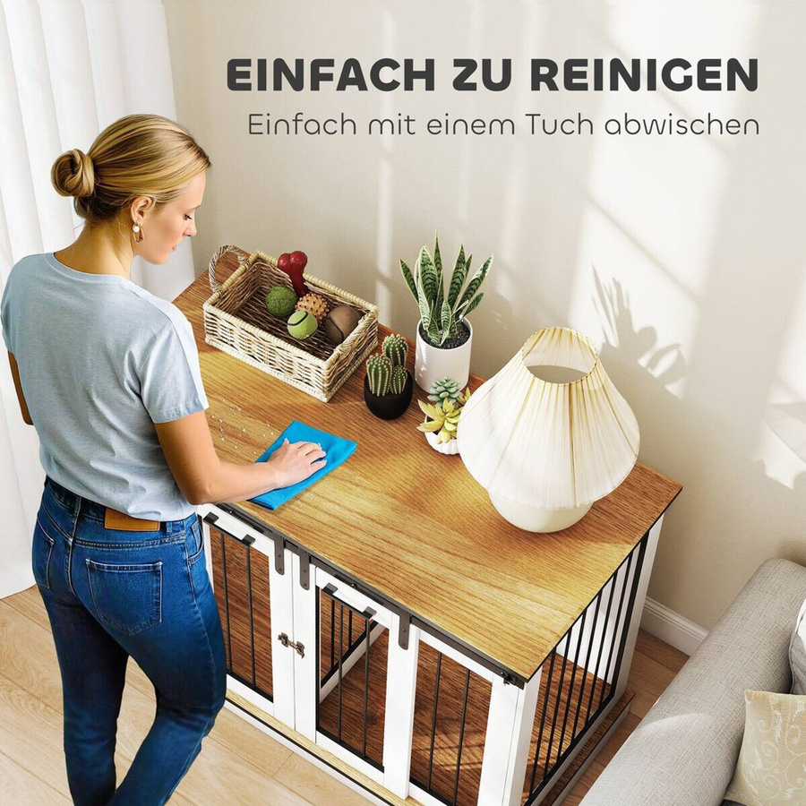 PawHut Hundebox aus Metall und MDF in Weiß mit Doppeltüren für mittelgroße Hunde, B/T/H: 120 x 60 x 88,5 cm - Bild 4