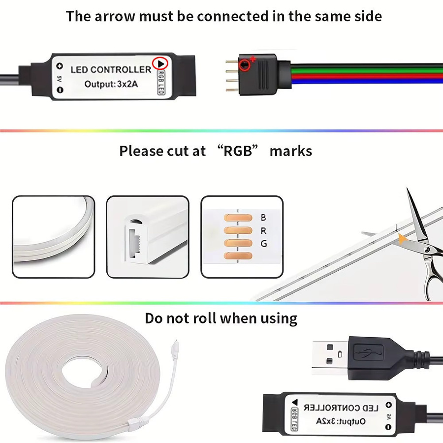 Acosh RGB Neon-Flex LED-Lichterkette für TV-Hintergrundbeleuchtung mit 24-Tasten-Fernbedienung und dimmbarer Helligkeit in Mehrfarbig - Bild 3