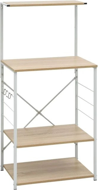 vidaXL Mikrowellenregal in Weiß und Eiche-Optik aus Holzwerkstoff und Stahl, B/T/H: 60 x 39,6 x 123 cm - Bild 1