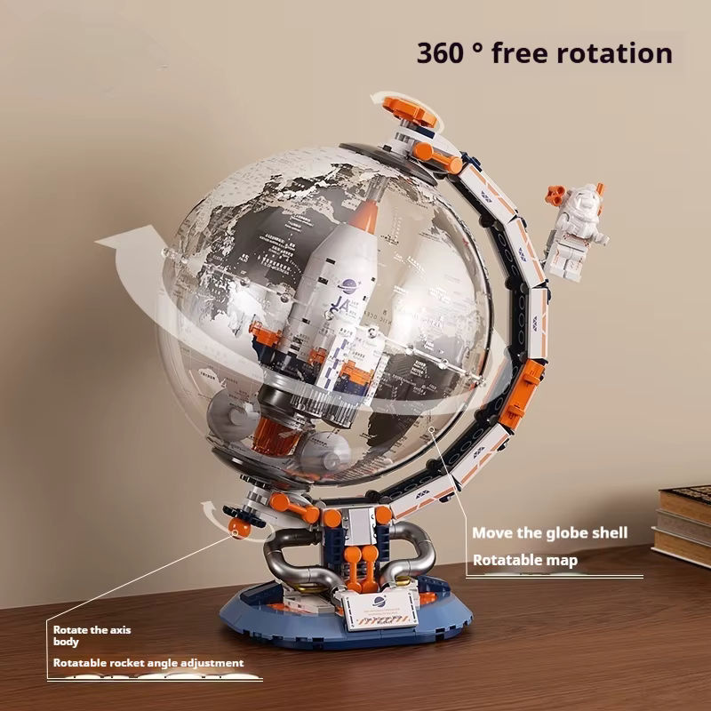 JAKI Globe-Bauset für Erwachsene, mehrfarbiges Weltraumbausteine-Modell aus Kunststoff als drehbarer Globus zur Dekoration - Bild 2