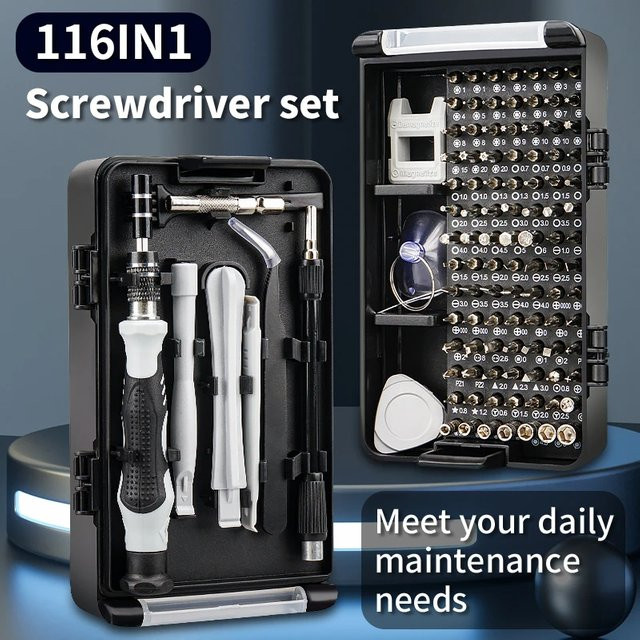 Galacok 116-in-1 Präzisions-Schraubendreher-Set mit 98 magnetischen Bohrern in Grau für professionelle Reparaturen an PC, Xbox, PS4, Switch und iPhone - Bild 1