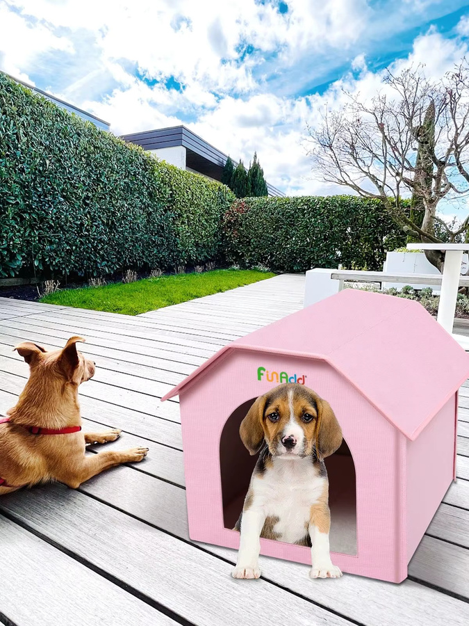 FUNADD Wetterfestes Haustierhaus für Hunde in Pink mit abnehmbarer Matte, extra groß und faltbar für den Innen- und Außenbereich - Bild 3