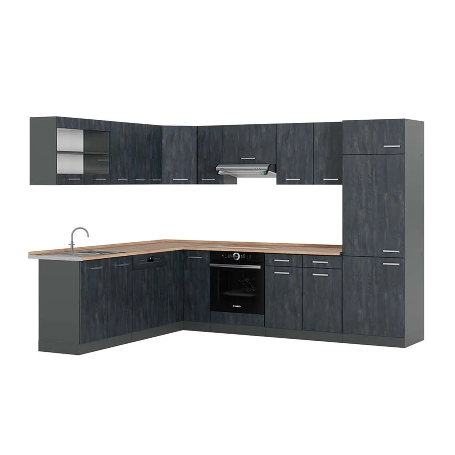 Vicco R-Line Eckküche in L-Form in Schwarz Beton und Anthrazit mit Arbeitsplatte in Eiche - Bild 2