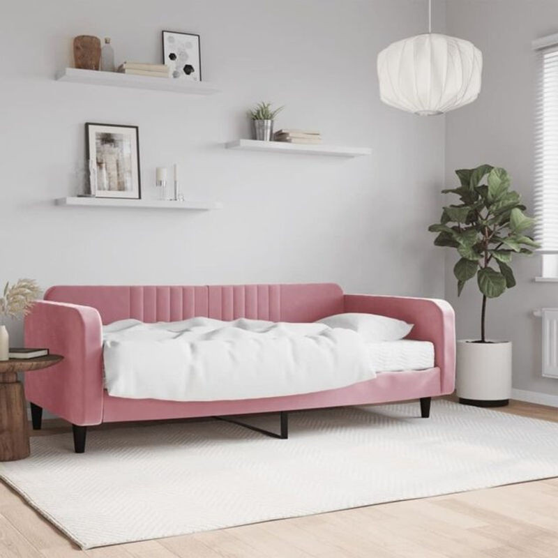 Vidaxl Tagesbett mit Matratze aus Samt und Metall in Rosa, Modernes Polsterbett B/T: 200 x 100 cm - Bild 1