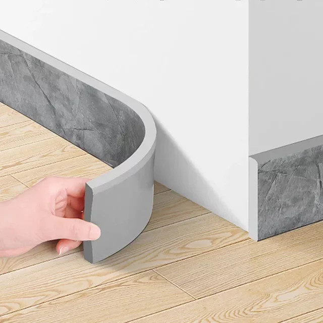Wasserdichte selbstklebende Fußleiste als 3D-Wandaufkleber in Grau, 2m Länge zur Wanddekoration und als Stoßschutz - Bild 1