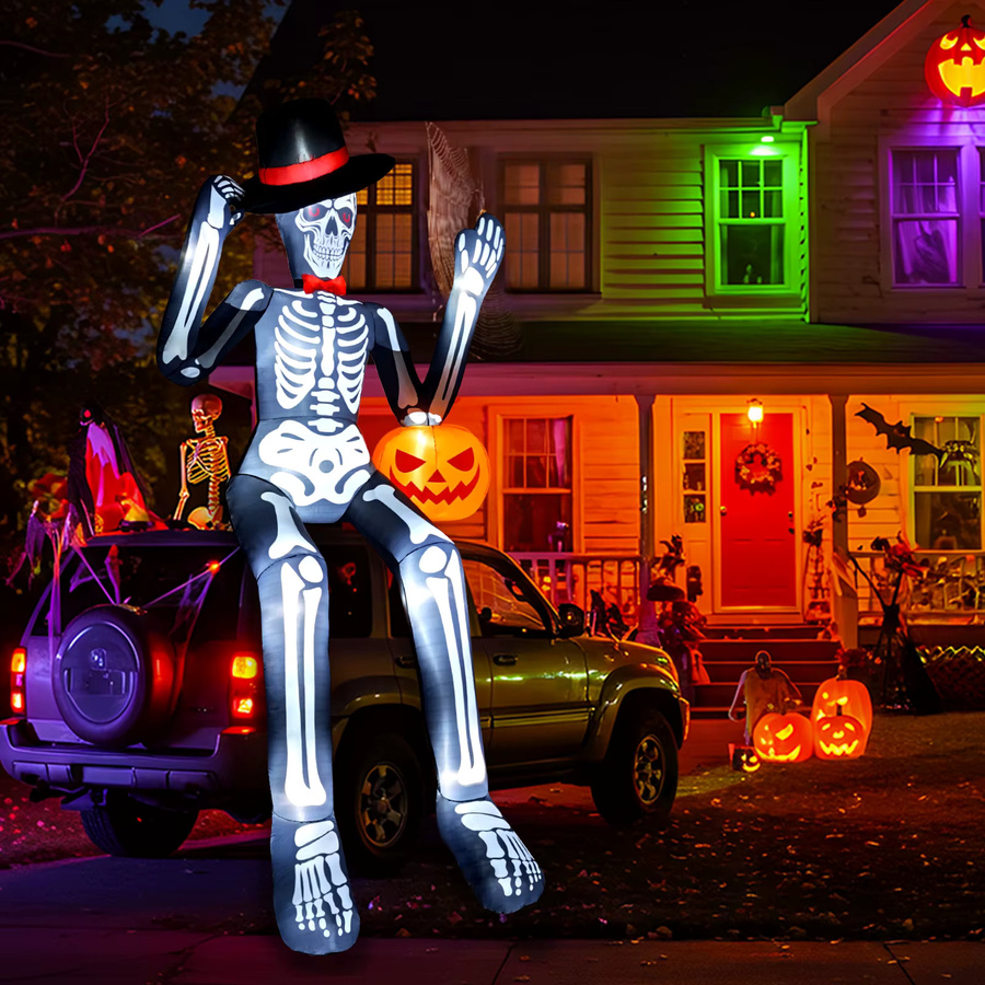 Riesiges aufblasbares Skelett als Halloween-Außendekoration für Rasen und Dach, Höhe: 3,65 m - Bild 5