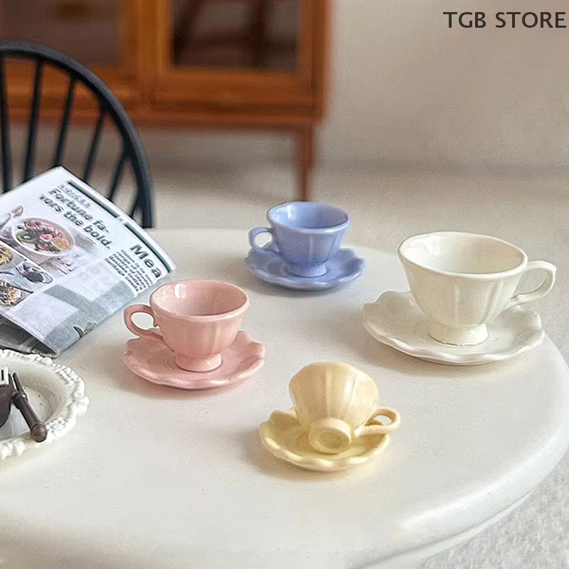 DIAPER&CORED Französisch Retro Kaffee Tasse Platte, Puppenhaus Miniatur, Küchenmöbel Zubehör, Kunststoff - Bild 1