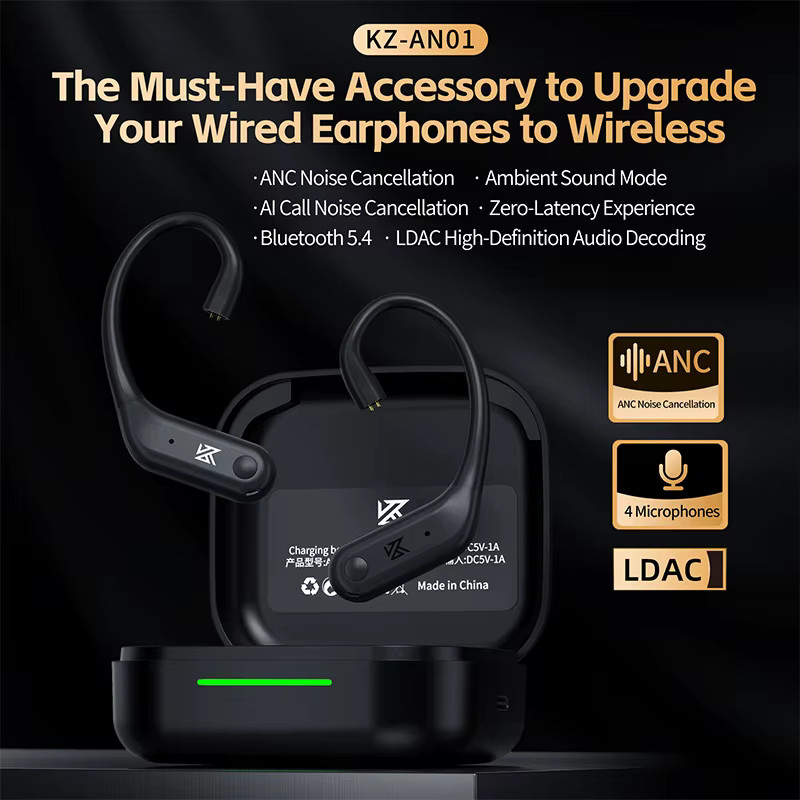 KZ AN01 Drahtlose Bluetooth 5.4 Ohrbügel-Adapter mit Ladecase in Schwarz für KZ Castor PRO PR2 PR3 ZSXPRO ZVXPRO Krila In-Ear Kopfhörer - Bild 3