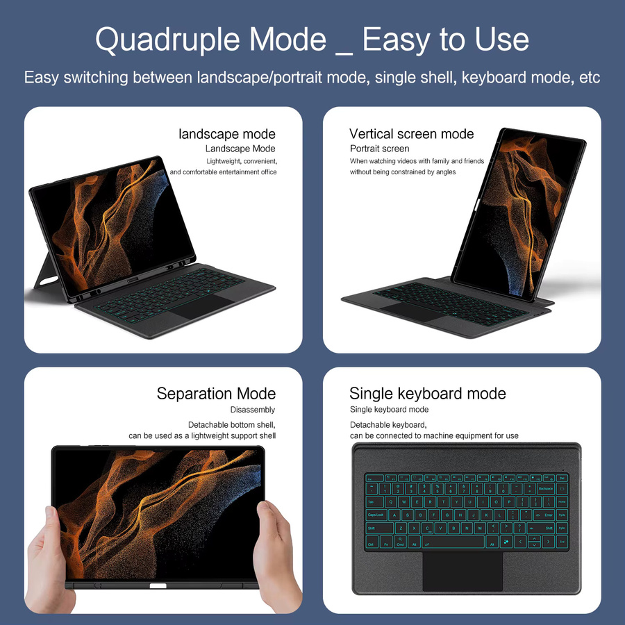 Samsung TouchPad-Tastatur mit Hintergrundbeleuchtung für Galaxy Tab S8 Ultra 14,6 Zoll, abnehmbare Magische Tastaturabdeckung in Schwarz - Bild 4