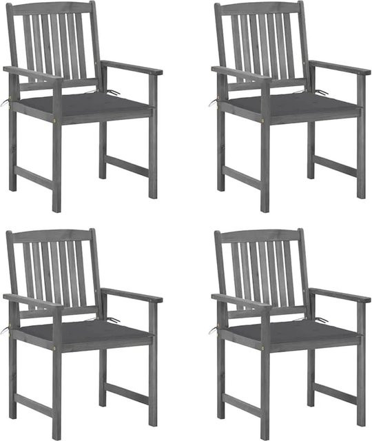 vidaXL Gartenstuhl-Set aus Akazien-Massivholz mit Kissen, 4 Stück, Grau, rustikales Latten-Design - Bild 1