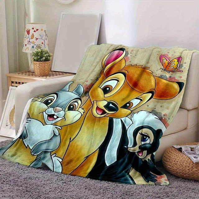 Yun Heng Three Flanell-Kuscheldecke Bambi, Klopfer & Häsin in Schwarz, B/B: 80 x 120 cm - Bild 1