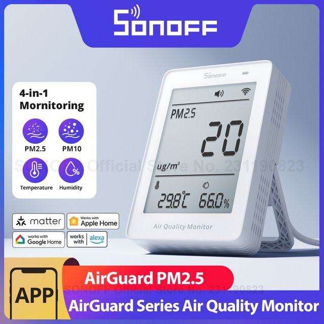 SONOFF AirGuard SAWF-07P Luftqualitätsmonitor mit Matter über WiFi, PM2.5/PM10, Temperatur und Luftfeuchtigkeit, Weiß - Bild 1
