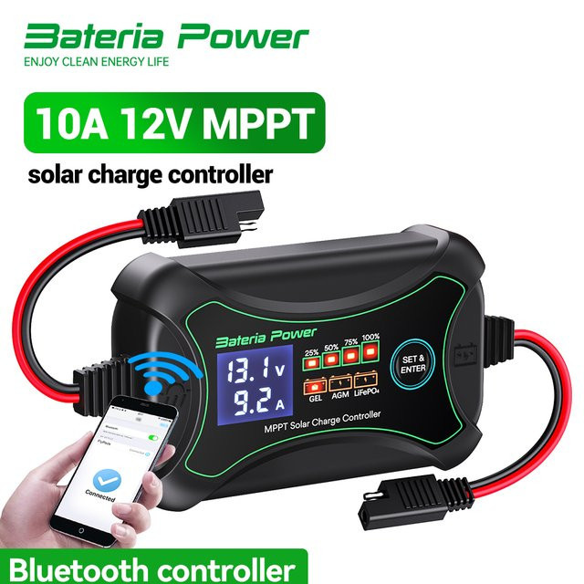 Bateria Power MPPT Solar-Laderegler 10A mit Bluetooth-App-Steuerung für 12 Volt in Schwarz - Bild 1