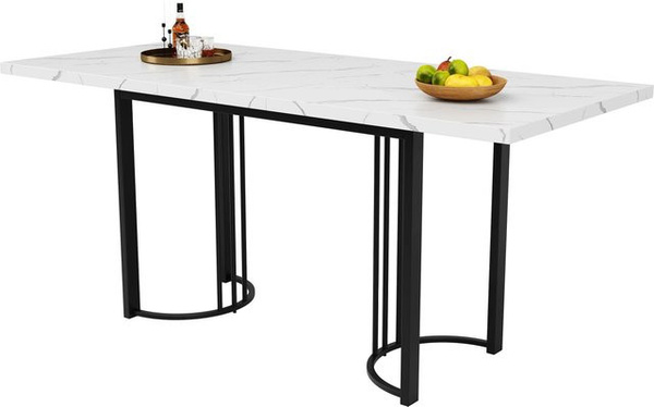 okwish Esstisch rechteckig mit Ausziehfunktion für Esszimmer und Wohnzimmer, Weiß/Schwarz, B: 180 cm, T: 80 cm, H: 75,5 cm