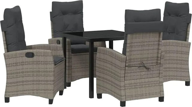 vidaXL 5-teiliges Garten-Esszimmer-Set aus Poly-Rattan in Grau mit Kissen und rechteckigem Tisch - Bild 1