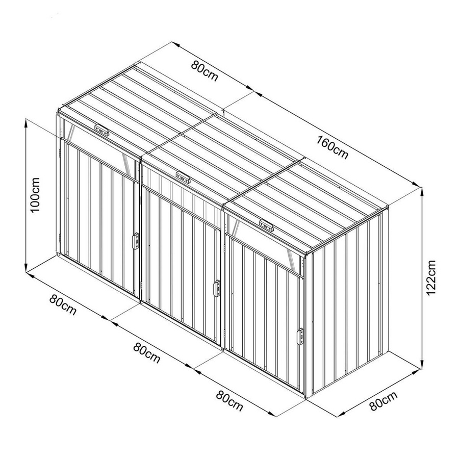 Axi Mülltonnenbox Owen aus verzinktem Stahl für 3 Mülltonnen, Anthrazit, B/H/T: 80 x 122 x 240 cm - Bild 3