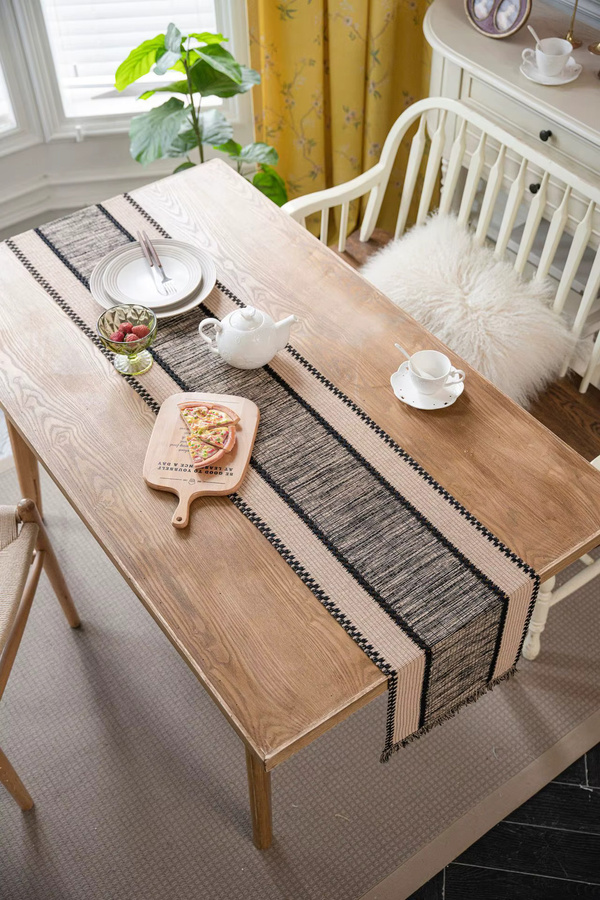 BUYNOW Tischläufer aus Baumwollmischung mit Quasten in Schwarz, Boho-Stil, B: 120 cm, T: 30 cm, H: 30 cm - Bild 2