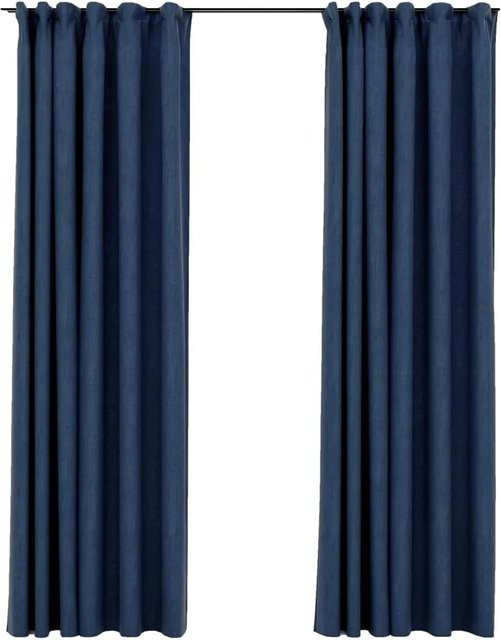 vidaXL Verdunkelungsvorhänge in Leinenoptik mit Haken, 2 Stück, Blau, Breite: 140 cm, Höhe: 245 cm - Bild 1