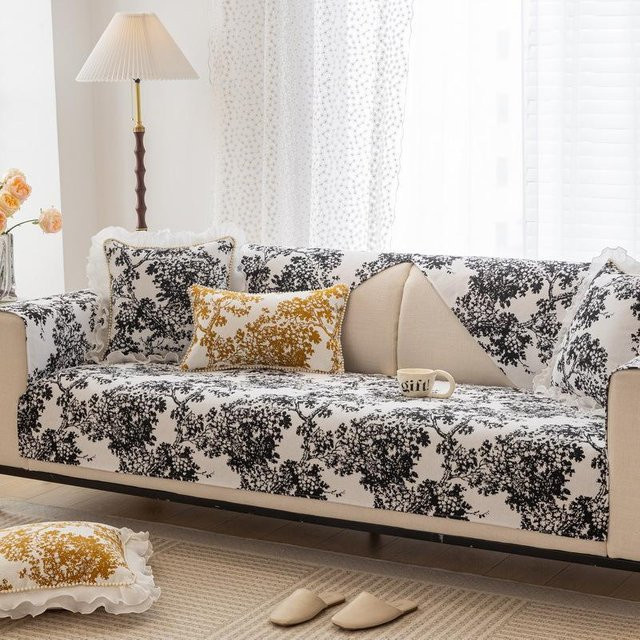 Jacquard Chenille Sofakissen mit floralem Design, rutschfester Sofabezug für dein Sofa, B/T: 70 x 70 cm - Bild 1