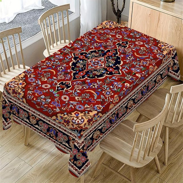 Wasserdichte Tischdecke im persischen Stil von JINGYUE Pet, rechteckig, rot, B/T/H: 140 x 280 x 1 cm - Bild 1