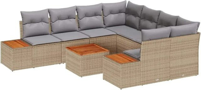 vidaXL Garten-Sofa-Set aus Poly-Rattan in Beige mit 9-teiligem Set, Kissen und integriertem Stauraum - Bild 1