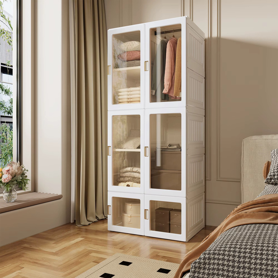 FEEOHOME Kleiderschrank faltbar in Weiß mit magnetischen transparenten Türen, B/T/H: 69 x 50 x 170 cm - Bild 5