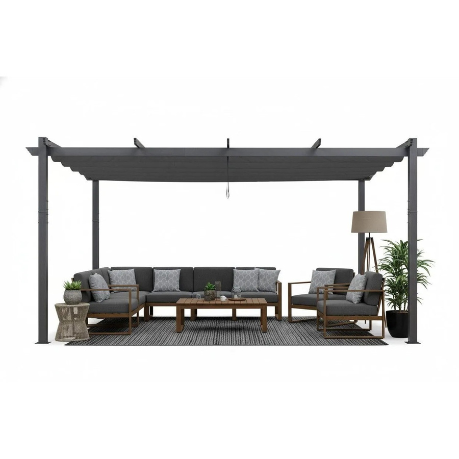 Purple Leaf Aluminium Pavillon mit Schiebedach in Grau, B/T/H: 355 x 485 x 245 cm - Bild 2