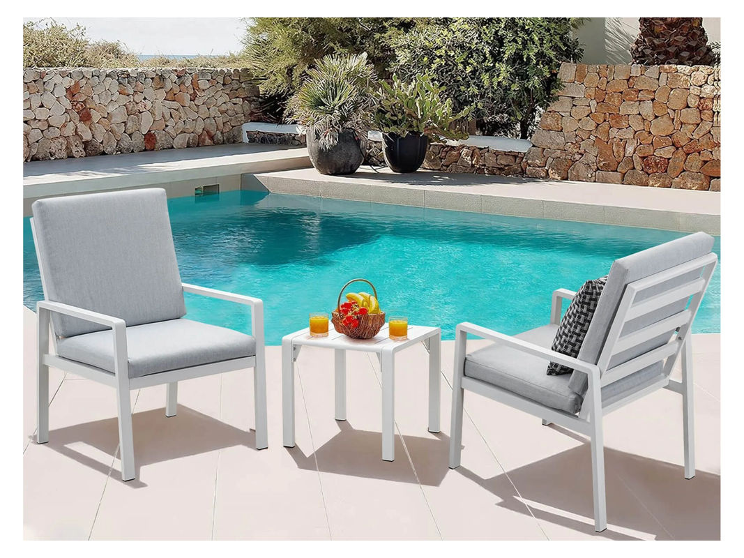 MEXO Gartenmöbel Dining Set Rom mit Polstern in Weiß und Hellgrau, 2-Sitzer mit Aluminiumrahmen und Polyethylen-Holz - Bild 2