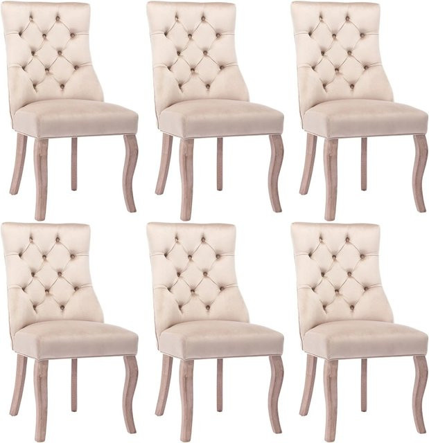 Merax Esszimmerstuhl 6er Set in Beige aus Samt mit Massivholzbeinen aus Gummholz - Bild 1