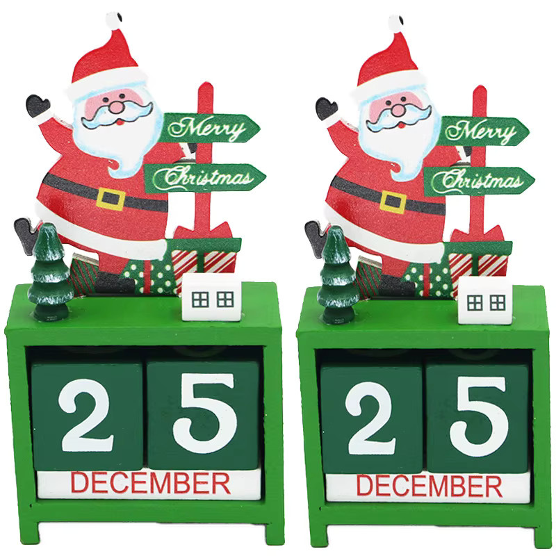 Holzkalender für Weihnachten und Silvester als Desktop-Dekoration in Rot und Mehrfarbig, B/H: 7,3 x 14 cm - Bild 1