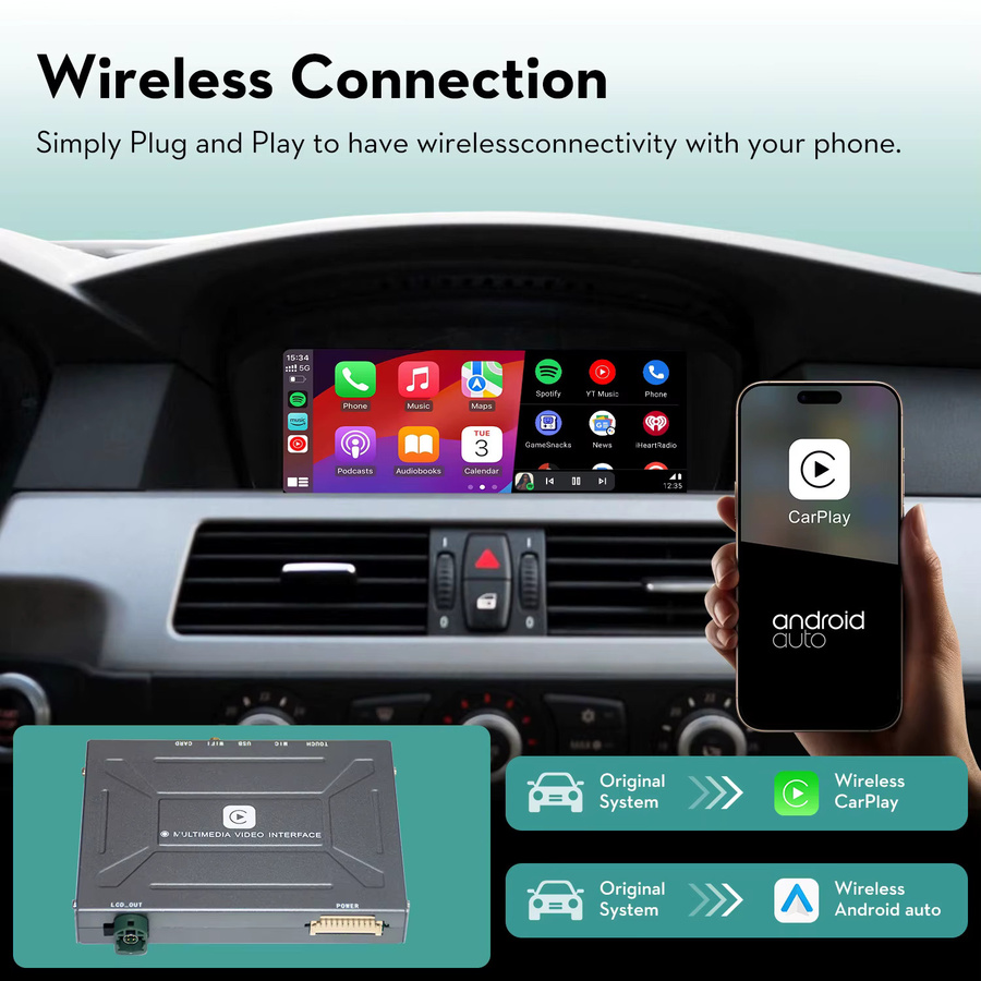 YolanAuto Kabelloses Apple CarPlay und Android Auto Nachrüstsystem mit GPS für BMW CCC System (8,8 Zoll und 6,5 Zoll), Schwarz - Bild 2