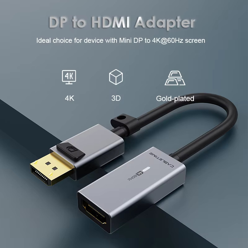 CABLETIME DisplayPort-zu-HDMI-Adapter in Grau für 4K bei 60 Hz mit vergoldeten Anschlüssen - Bild 2