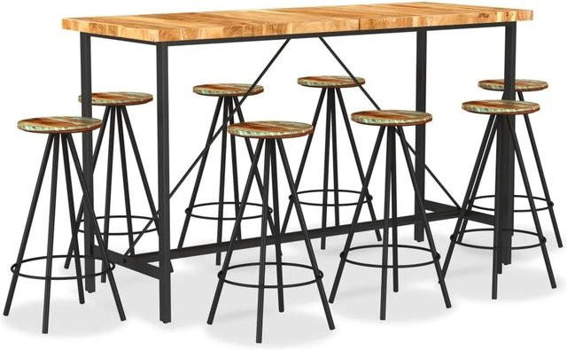 vidaXL 9-teiliges Bar-Set aus Massivholz Akazie und Altholz in Braun im Industrial-Design - Bild 1