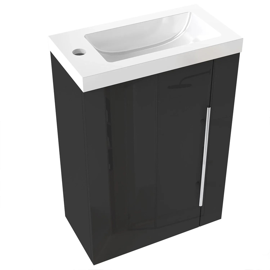 AICA Badmöbel Set SILVIA Waschtisch mit Unterschrank für Gäste WC, Schwarz Hochglanz, Breite: 45 cm - Bild 2