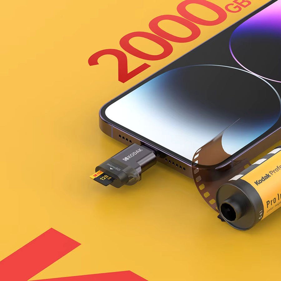 Kodak Micro SD Speicherkarte 128GB Klasse 10 UHS-1 mit USB-C Kartenleser - Bild 1