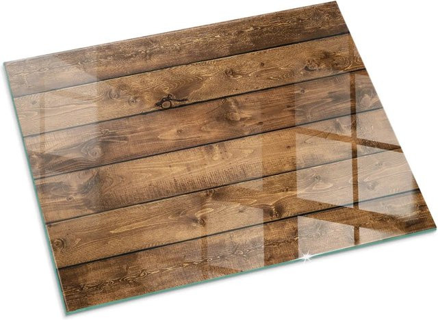 Tulup Glasplatte für Kamin in Braun mit Holzmaserung als Funkenschutzplatte, B: 80 cm, H: 60 cm - Bild 1