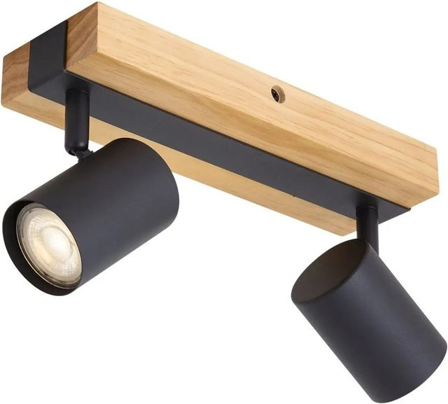 QAZQA Deckenleuchte Jeana, modern und verstellbar, rechteckig, Schwarz und Holz, 2-flammig mit GU10 Fassung - Bild 1