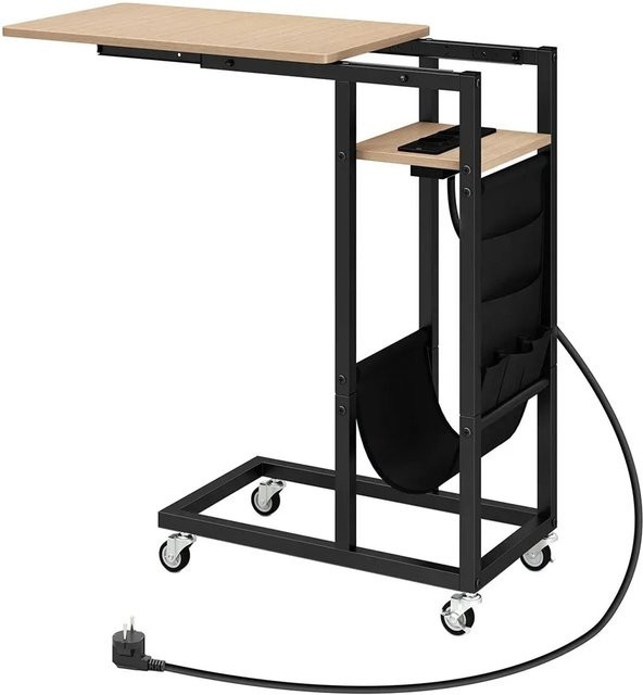 Costway C-förmiger Beistelltisch mit Ladestation in Grau, erweiterbar für Sofa und Bett, B/T/H: 69 x 30 x 30 cm - Bild 1
