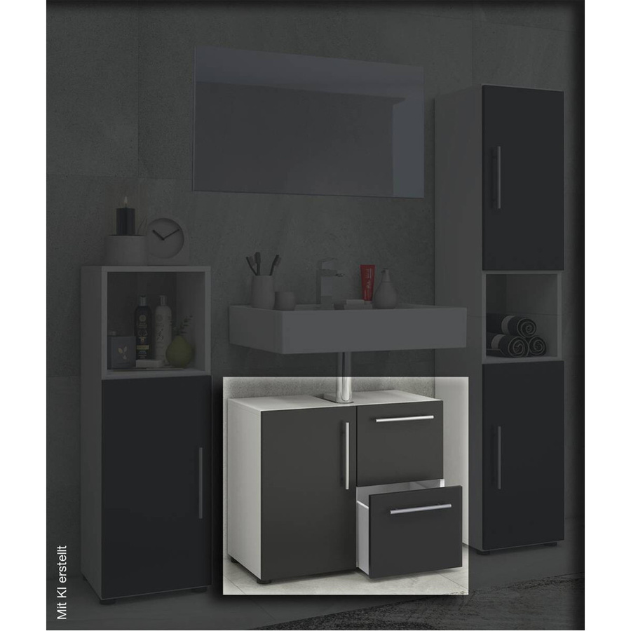 VCM Badunterschrank Flandu modern in Weiß und Schwarz mit Regalböden und Schubladen, B/H/T: 61 x 51 x 32 cm - Bild 2