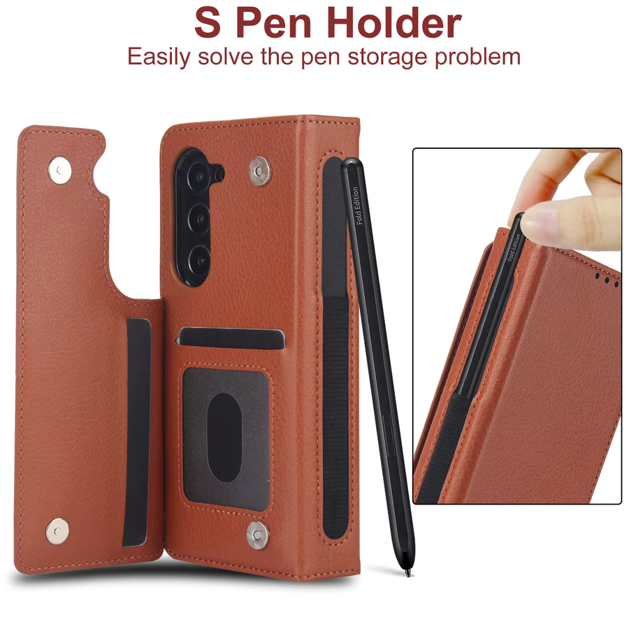 CHAOYIDIAN Leder-Brieftaschenhülle für Samsung Galaxy Z Fold mit Kartenfach und S Pen-Halterung in Schwarz oder Braun - Bild 2