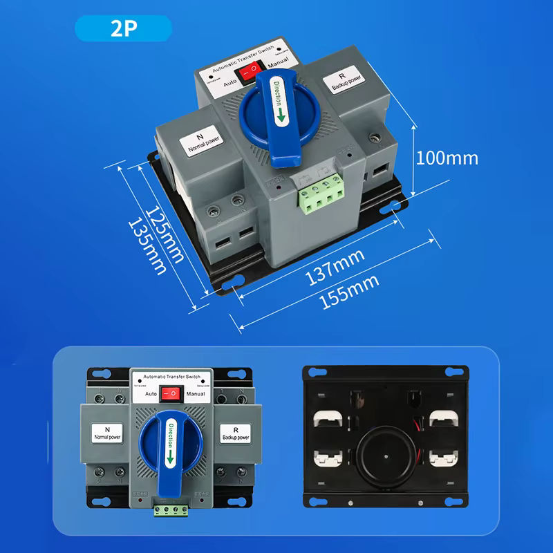 ATS Automatischer Transferschalter 2P 63A 220V 110V Manueller Umschalter für zwei Stromquellen in Grau - Bild 5