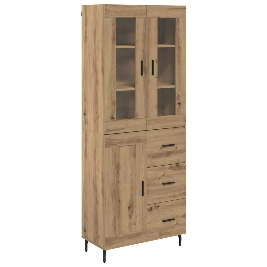 vidaXL Highboard 2-teilig in Artisan-Eiche aus Holz und Glas, B/T/H: 180 x 34 x 60 cm - Bild 2
