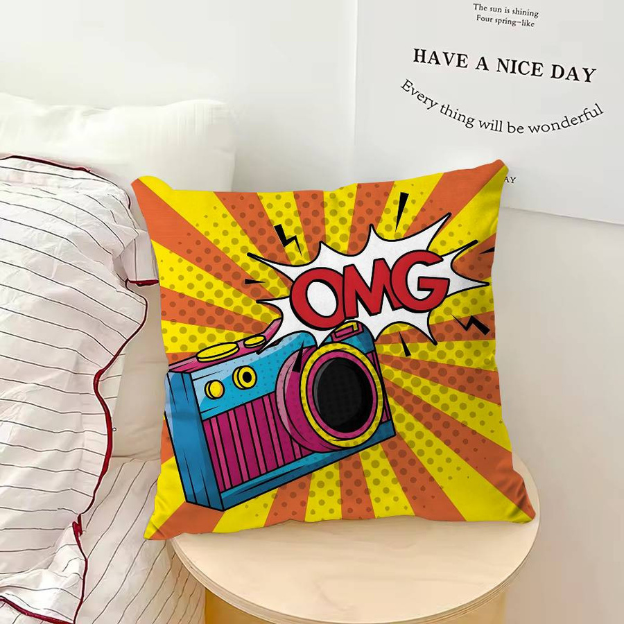 Anime Kissenbezug im R-Roy Lichtenstein Stil mit Grafikmuster aus Peach Skin, Mehrfarbig, B/B: 18 x 18 cm - Bild 2